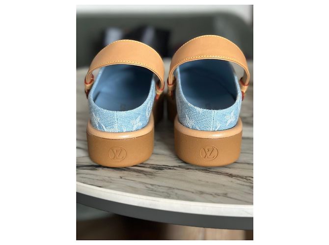 Zoccoli in denim Monogram Louis Vuitton Blu Marrone chiaro - vista 2