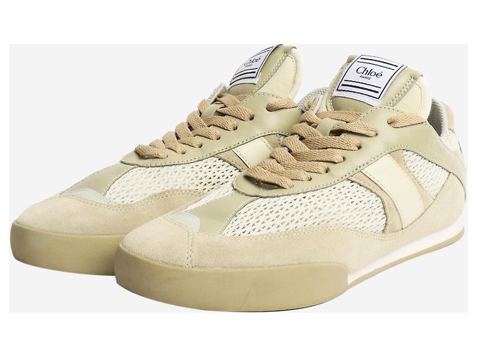 Chloé Armygrüne Kick-Mesh-Ledersneaker - Größe EU 38 - Ansicht 2