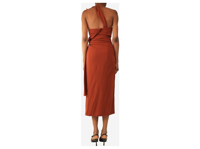 Jacquemus Rust Raphia drapierte Midi-Kleid - Größe UK 6 Braun - Ansicht 2