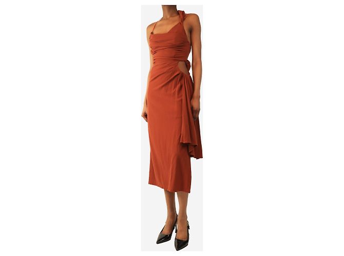 Jacquemus Rust Raphia drapierte Midi-Kleid - Größe UK 6 Braun - Ansicht 3