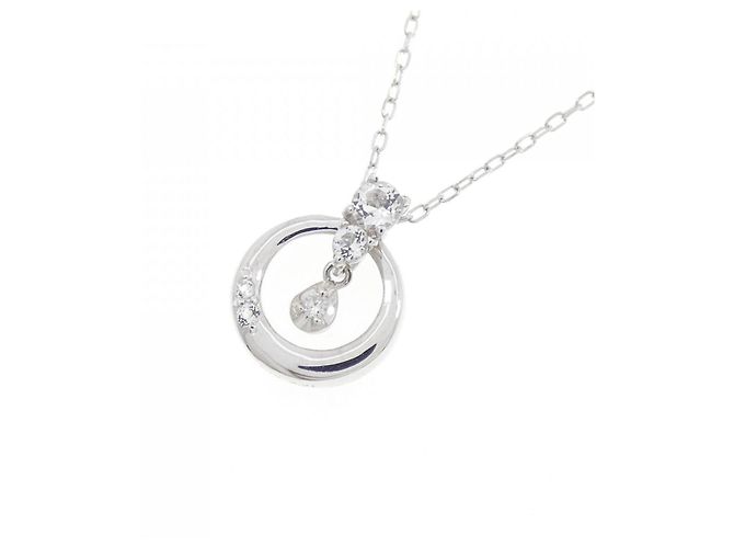 Autre Marque Collana in oro bianco K10 con topazio bianco e diamante Argento - vista 3
