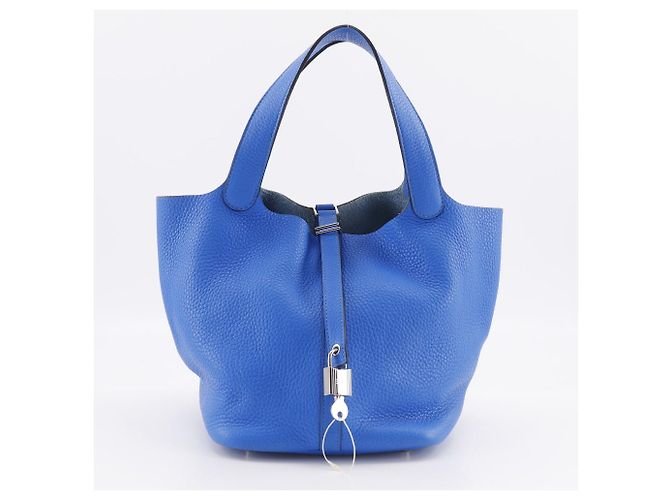 Borsa Hermès Picotin Lock in taurillon Clémence Blu - vista 20