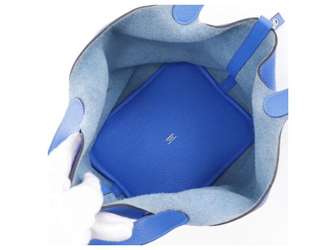 Borsa Hermès Picotin Lock in taurillon Clémence Blu - vista 9