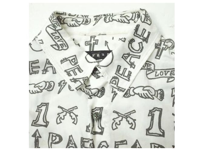 Autre Marque Rayon-Polyester-Hemd mit Graffiti-Druck von roarguns Weiß - Ansicht 3