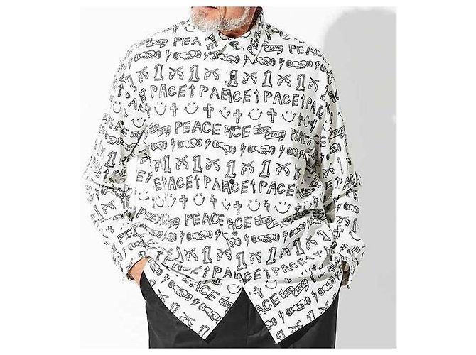 Autre Marque Rayon-Polyester-Hemd mit Graffiti-Druck von roarguns Weiß - Ansicht 8