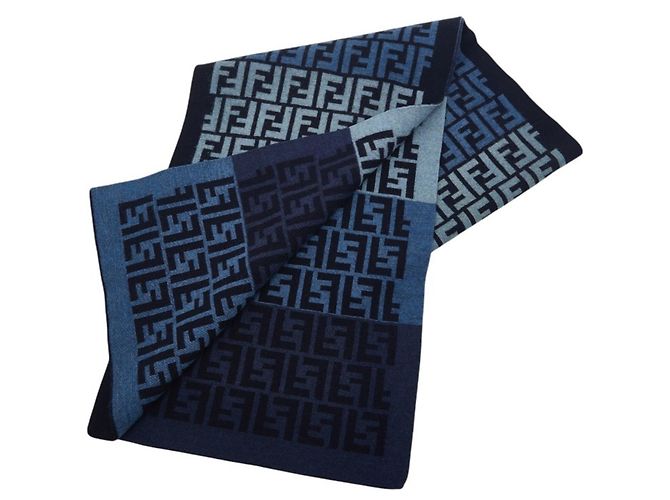 Stola in lana navy con logo FF Zucca di Fendi Blu navy - vista 2