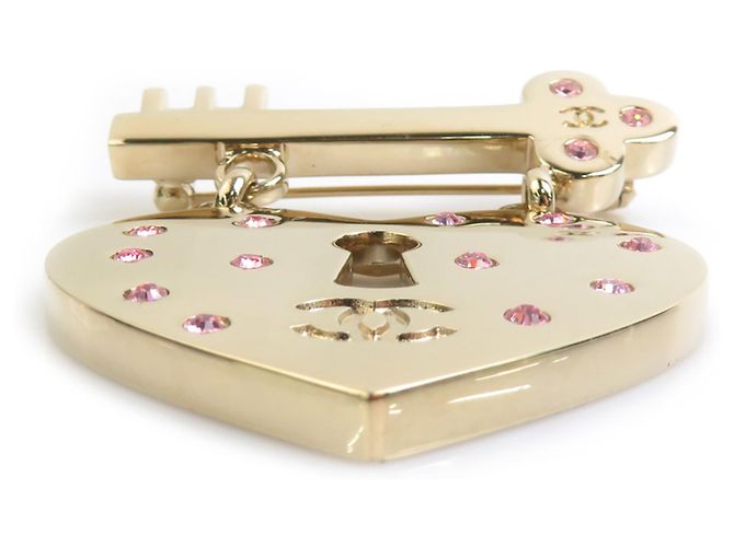 Spilla Cuore con Lucchetto e Chiave Chanel Rosa D'oro - vista 3