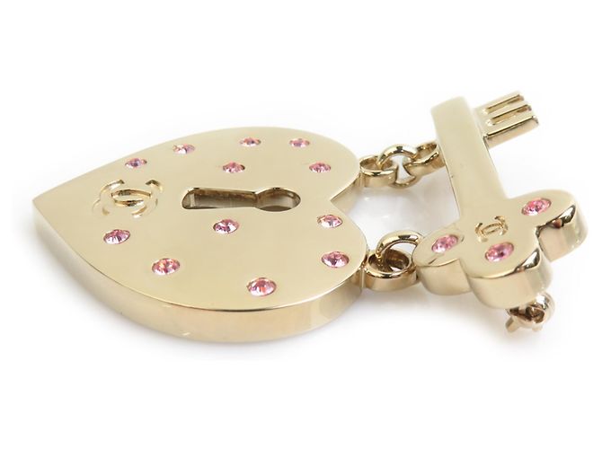 Spilla Cuore con Lucchetto e Chiave Chanel Rosa D'oro - vista 4