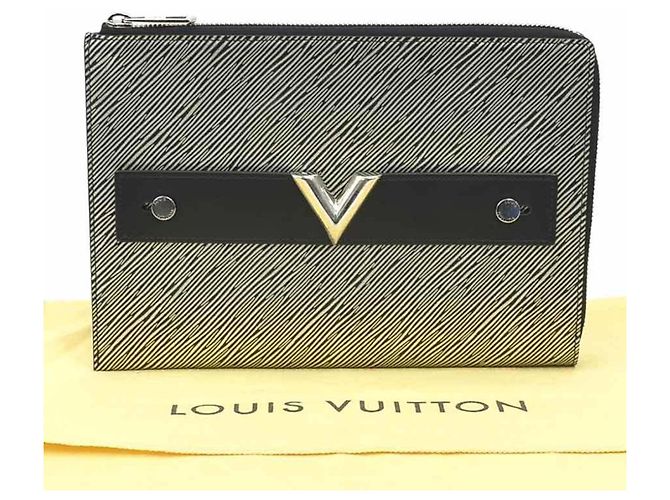 Clutch in pelle Epi Louis Vuitton Nero Argento - vista 13