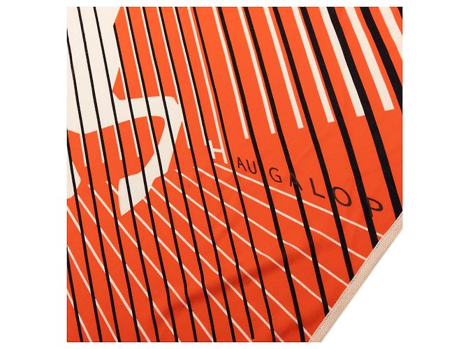 Foulard in seta Hermès Arancione Triangolare H Au Galop Rosso - vista 8