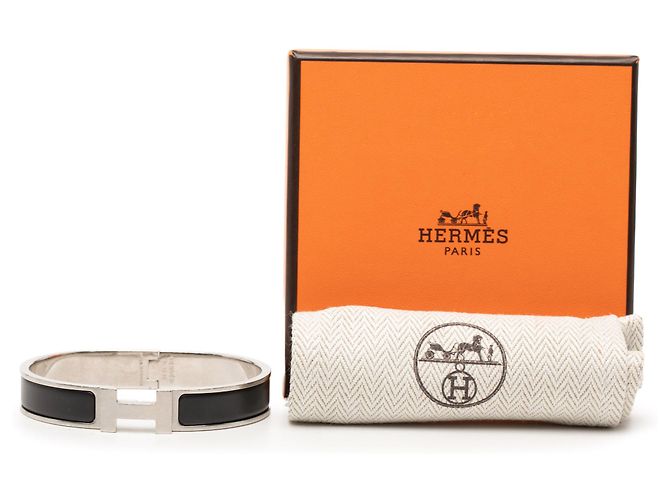 Bracciale PM Clic H in smalto nero stretto Hermès - vista 5