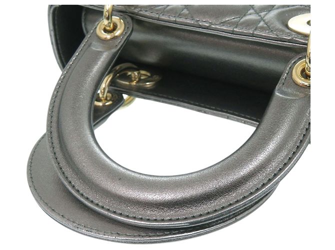 Dior Grigio Piccola Cannage in Agnello Metallico My ABCDior Lady Dior Marrone - vista 10