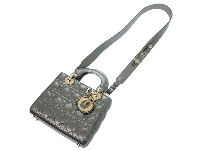 Dior Grigio Piccola Cannage in Agnello Metallico My ABCDior Lady Dior Marrone - vista 15