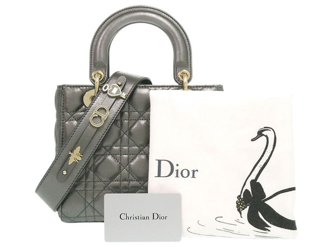 Dior Grigio Piccola Cannage in Agnello Metallico My ABCDior Lady Dior Marrone - vista 17