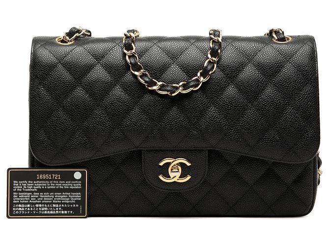 Chanel Nero Jumbo Classico Caviar Doppio Flap - vista 8