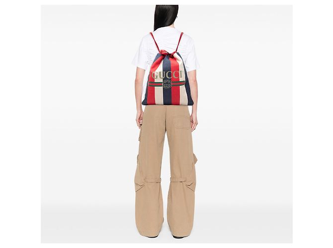 Gucci Red Canvas Sylvie Baiadera Web Drawstring Backpack - view 7
