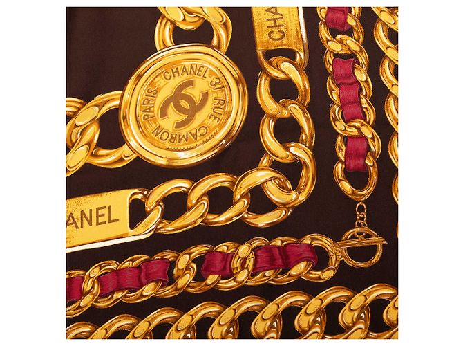 Bufanda de seda impresa con medallón CC marrón de Chanel Castaño - vista 5