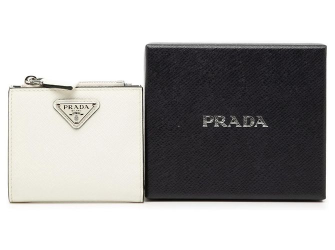Saffiano Prada Dreieckslogo Geldbörse im Bi-Fold-Design Weiß - Ansicht 7