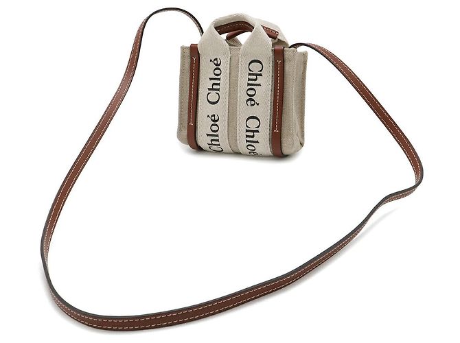 Chloé Woody Nano Tote aus Leinen-Canvas und Leder - Ansicht 2