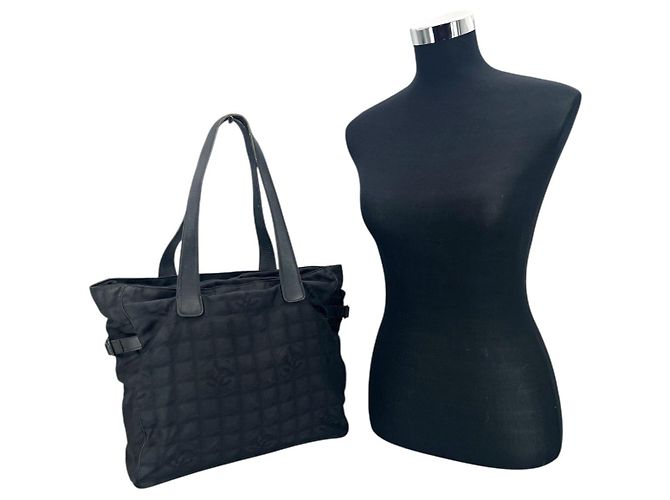 Sac en toile Chanel classique CC pour le shopping Noir - vue 2