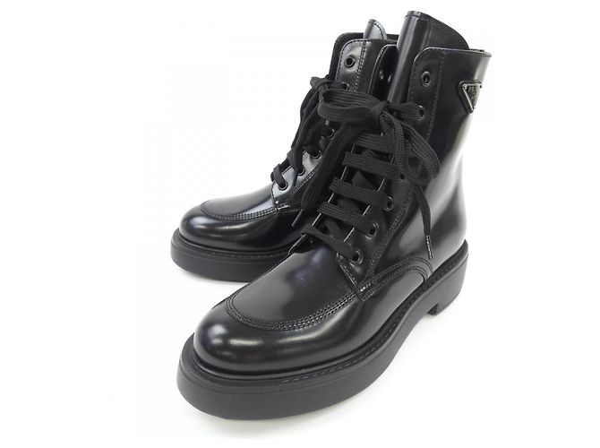Botas de cuero cepillado Prada 1T647N Negro - vista 3