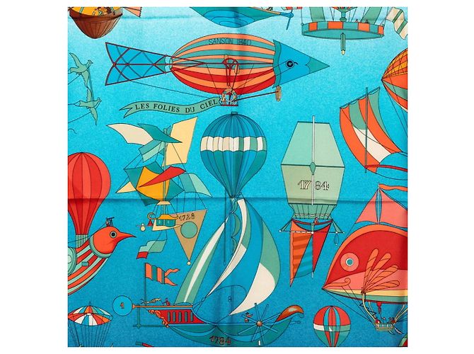 Silk In Sciarpa Hermès Carré 90 - LES FOLIES DU CIEL Blu - vista 3