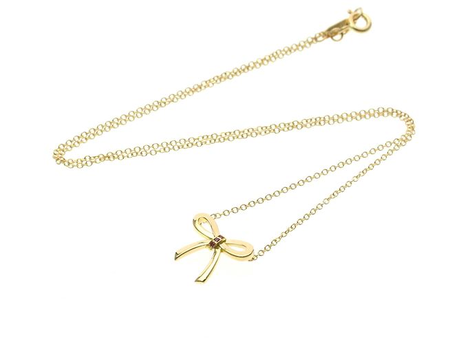 Tiffany & Co Tiffany Bow Halskette mit rosa Saphir Golden - Ansicht 13