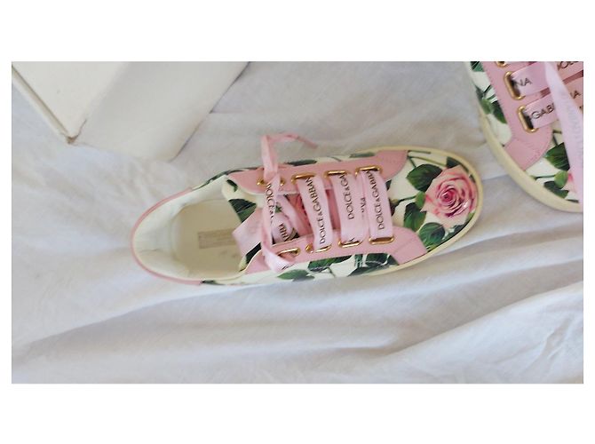 Dolce & Gabbana Ledersneaker mit floralem Druck Pink Weiß Grün - Ansicht 2