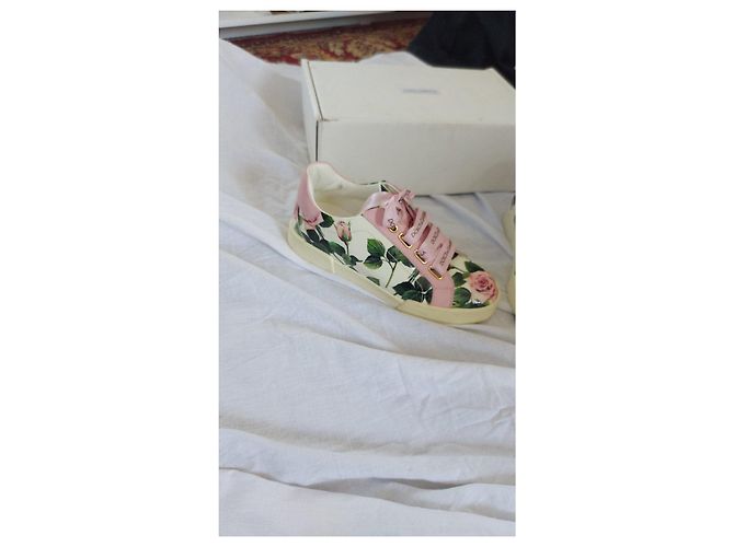 Dolce & Gabbana Ledersneaker mit floralem Druck Pink Weiß Grün - Ansicht 3