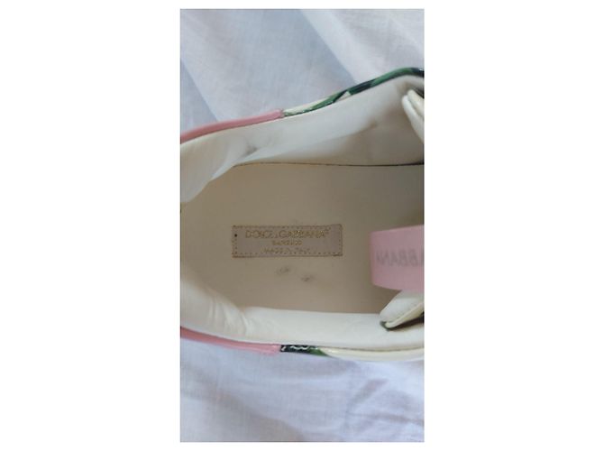 Dolce & Gabbana Ledersneaker mit floralem Druck Pink Weiß Grün - Ansicht 4