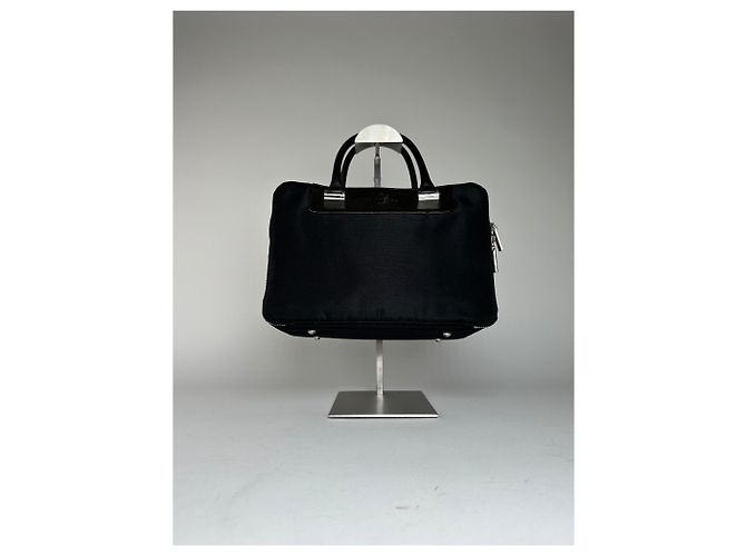 Vintage Courreges Canvas-Leder-Handtasche Schwarz - Ansicht 11