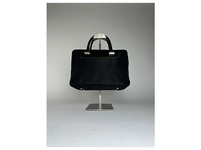 Vintage Courreges Canvas-Leder-Handtasche Schwarz - Ansicht 2