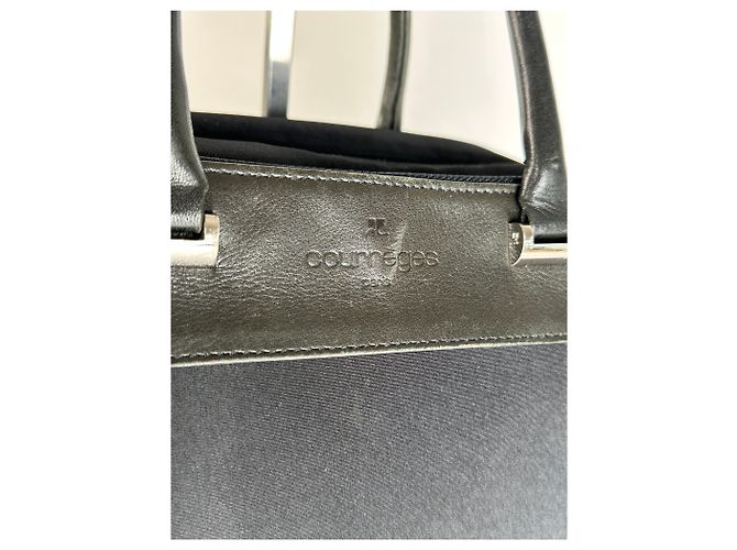 Vintage Courreges Canvas-Leder-Handtasche Schwarz - Ansicht 3