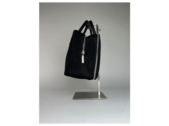 Vintage Courreges Canvas-Leder-Handtasche Schwarz - Ansicht 4