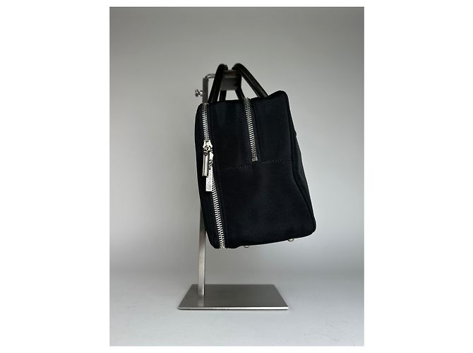 Vintage Courreges Canvas-Leder-Handtasche Schwarz - Ansicht 6