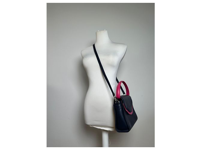 Vintage Courreges 2WAY Lederhandtasche Marine Pink - Ansicht 9