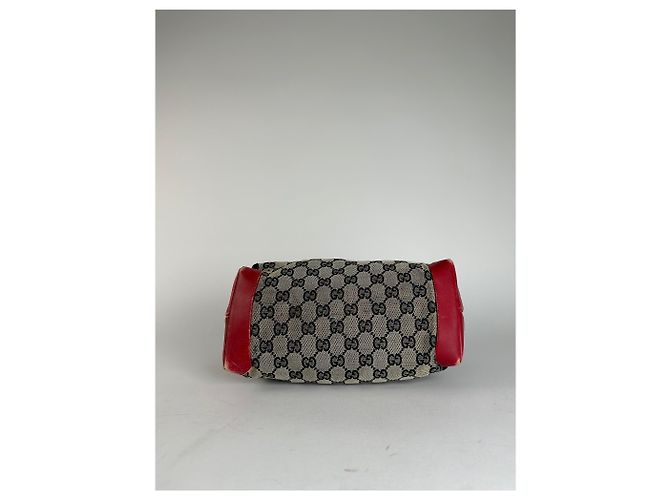 Bolso de mano de lona y cuero monograma Gucci vintage gris negro rojo - vista 10