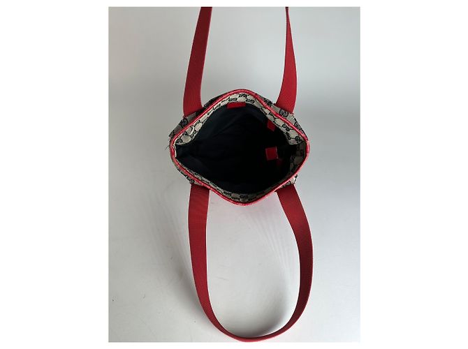 Bolso de mano de lona y cuero monograma Gucci vintage gris negro rojo - vista 11