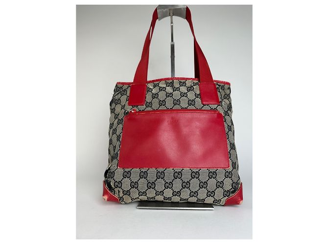 Bolso de mano de lona y cuero monograma Gucci vintage gris negro rojo - vista 12