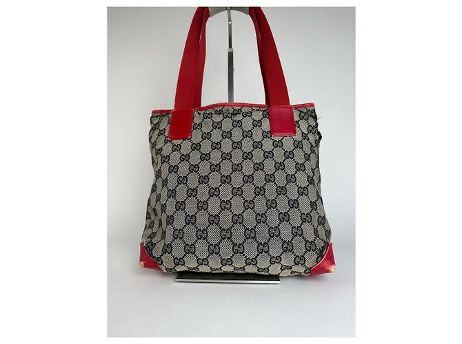 Bolso de mano de lona y cuero monograma Gucci vintage gris negro rojo - vista 13