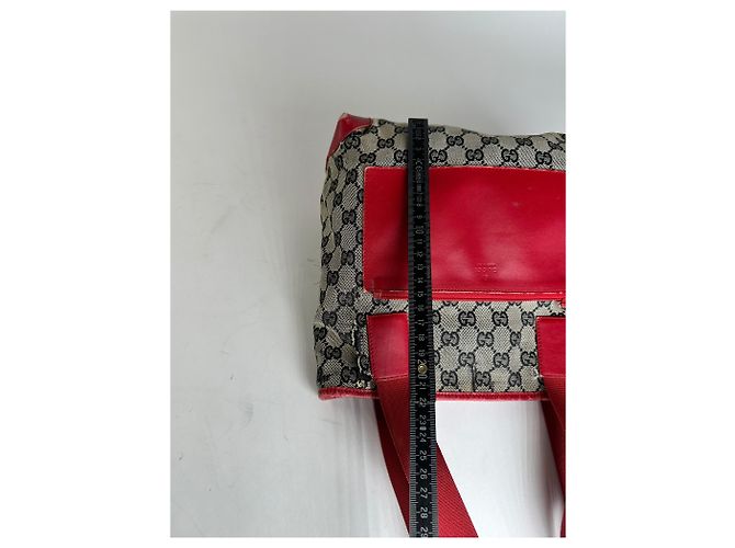 Bolso de mano de lona y cuero monograma Gucci vintage gris negro rojo - vista 14