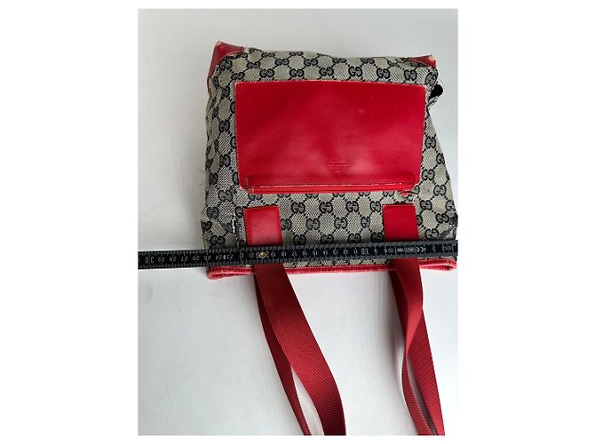 Bolso de mano de lona y cuero monograma Gucci vintage gris negro rojo - vista 15