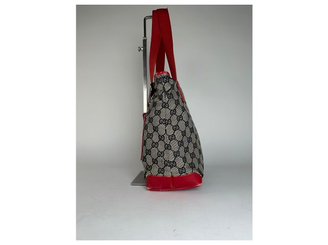 Bolso de mano de lona y cuero monograma Gucci vintage gris negro rojo - vista 3