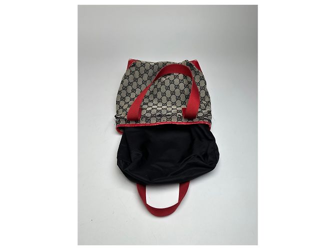 Bolso de mano de lona y cuero monograma Gucci vintage gris negro rojo - vista 4