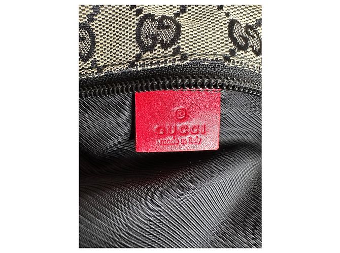 Bolso de mano de lona y cuero monograma Gucci vintage gris negro rojo - vista 5