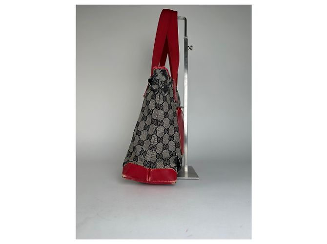 Bolso de mano de lona y cuero monograma Gucci vintage gris negro rojo - vista 6
