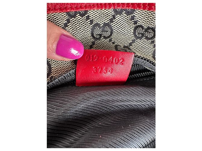 Bolso de mano de lona y cuero monograma Gucci vintage gris negro rojo - vista 7