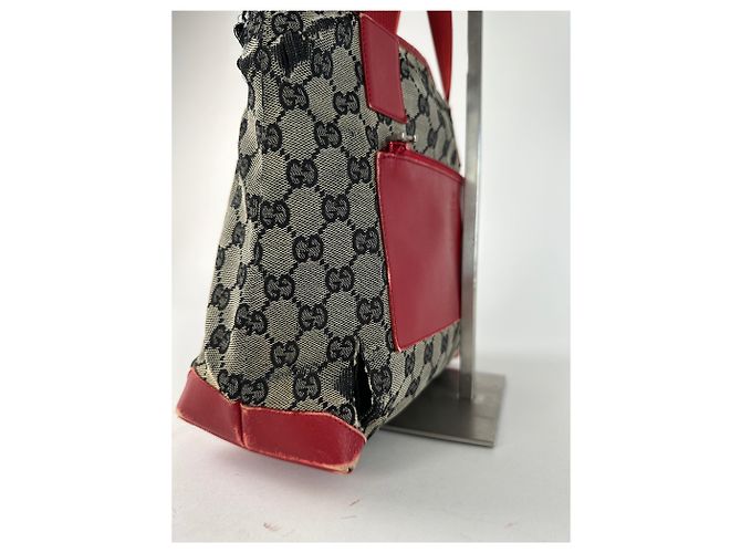 Bolso de mano de lona y cuero monograma Gucci vintage gris negro rojo - vista 8