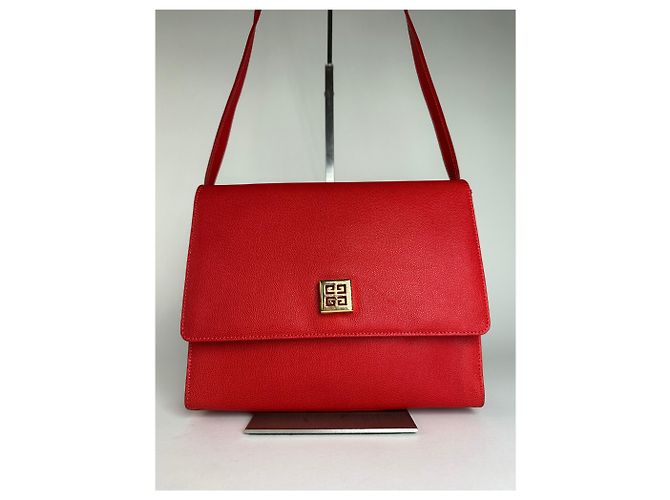 Vintage Givenchy Leder-Canvas Multiway Tasche Rot - Ansicht 11