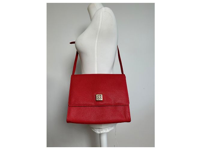 Vintage Givenchy Leder-Canvas Multiway Tasche Rot - Ansicht 6